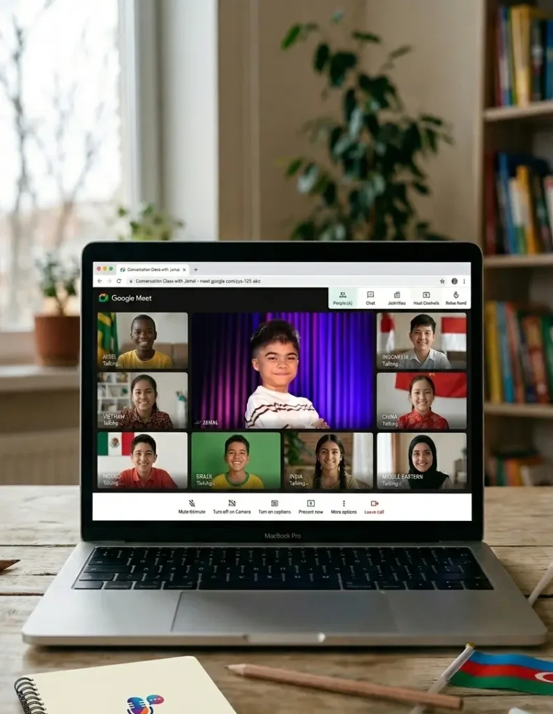 Kids online English speaking practice session via Google Meet - Camal English